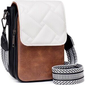 Womens Black Brown Leather Purses Imported Magnetic Snap Crossbody Zipper Bag